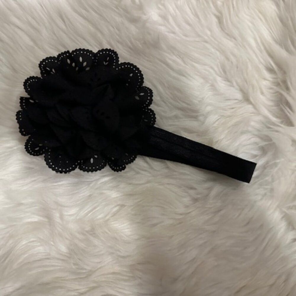 Black Eyelet Flower Headband    7830  Handmade NWT Boutique